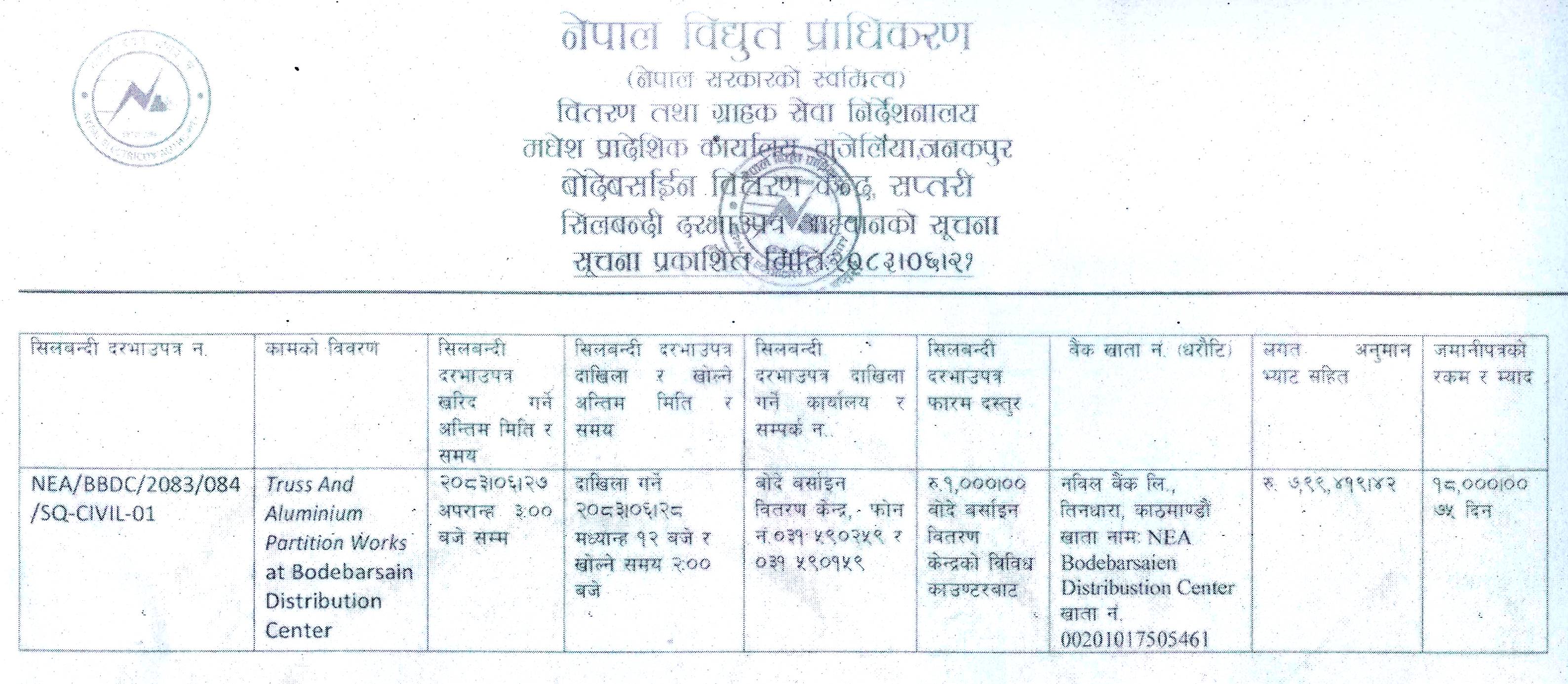 Notice of Invitation to Bid (Bodebarsaien DC)